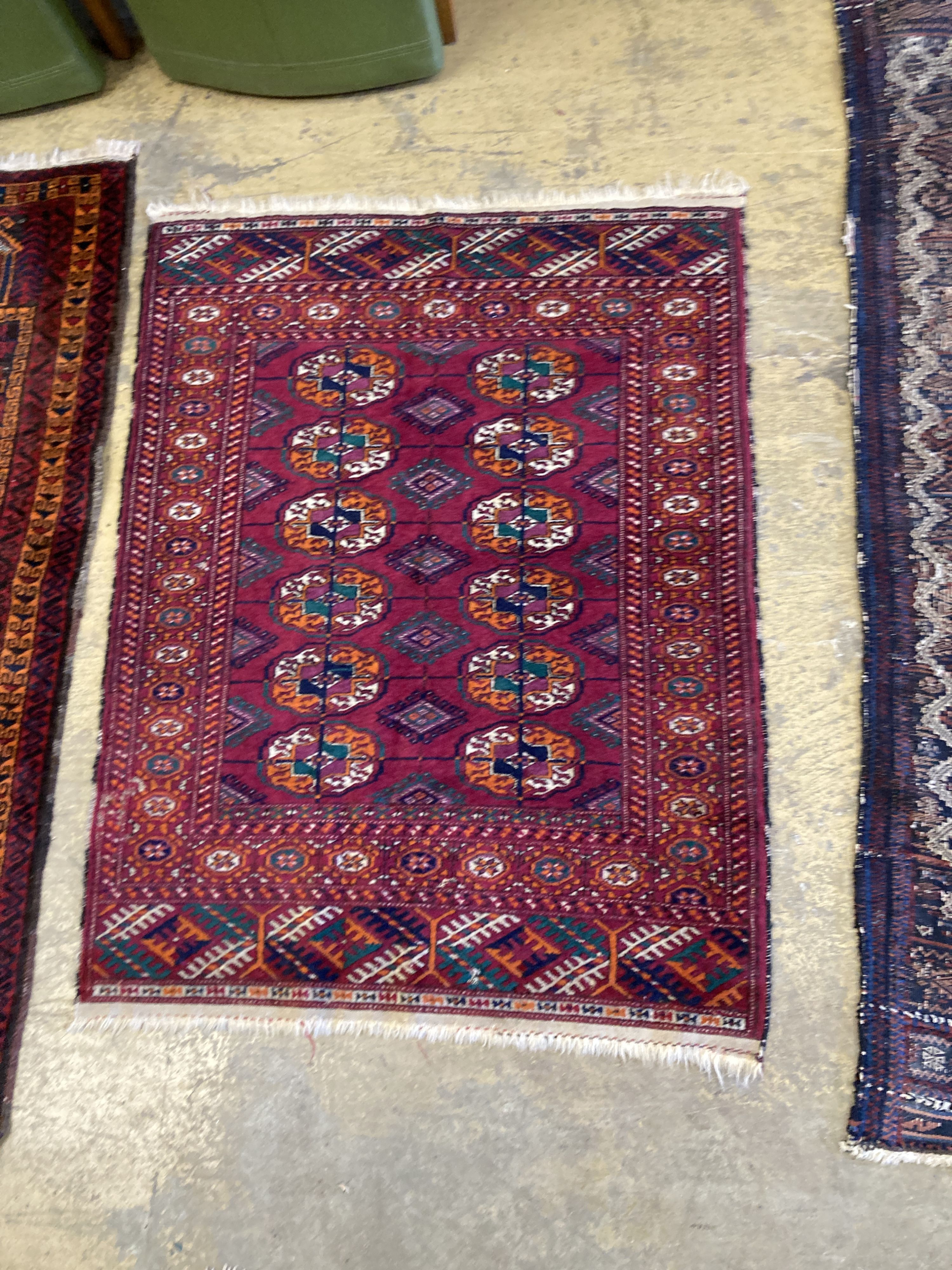 Two early 20th century flatweave rugs, a Bokhara rug and a Belouch rug, largest 220 x 160cm